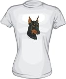 41NA5MefEOL. SL160  Doberman Dog Large Face Robert J May Painting Logo Womens Tee Shirt Babydoll XL White