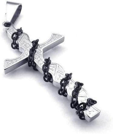 Atlas Jewels Men's Stainless Steel Chained Faith Cross Religious Petite Pendant Necklace with Three Chains