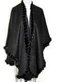 Black Loro Piana 100% Wool Cape w/Mink WhipStitch