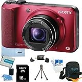 Sony Cyber-shot DSC-HX10V 18.2 MP Exmor R CMOS Digital Camera with 16x Optical Zoom and 3.0-inch LCD (Red) BUNDLE with Sony 16GB Card, Spare Battery, Card Reader, Case, Mini Tripod, LCD Screen Protectors, Lens Cleaning Kit + More!