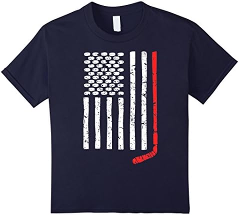 Kids Hockey Stick and Pucks American Flag T-shirt 12 Navy