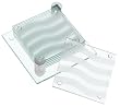 Global Decor 1185 Glass Coasters with Chrome Stand, Set of 6 Coasters, Wave Pattern