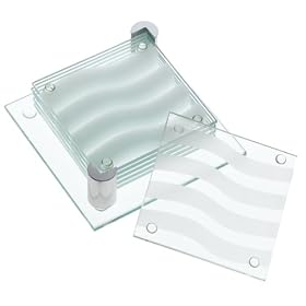 Global Decor 1185 Glass Coasters with Chrome Stand, Set of 6 Coasters, Wave Pattern by Global D�cor