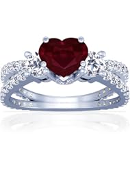 18K White Gold Heart Cut Ruby Ring With Sidestones (GIA Certificate)