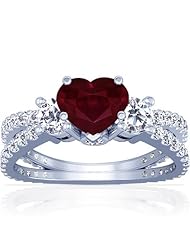 Platinum Heart Cut Ruby Ring With Sidestones (GIA Certificate)