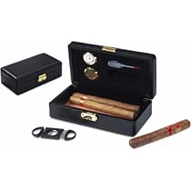 6 Cigar Humidor Black Leather Travel Case