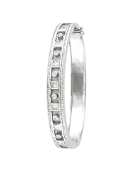 Round and Princess Cut Bezel Set Diamond Bangle 14K White Gold (1.24ct)