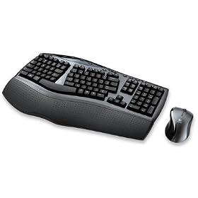 Wireless Comfort Desktop Split Keyboard and Laser Mouse Combo, USB PS 2, Black by Logitech