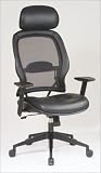 Air Grid Back Deluxe Task Chair With Leather Seat Adjustable Angled Arms Angled Base and Adjustable Headboard By Office Star