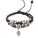 Snowman Lee Silver Leaf Pendant Music Character Clasp Beads Thick Rope Woven Handmade Leather Wrap Bracelet
