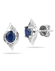 0.08 Cts Diamond & 0.72 Cts Blue Sapphire Earrings in 18K White Gold