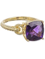 Sterling Silver with Yellow Gold Plated Amethyst Cushion Cut Ring, Size 7