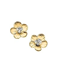 14K Yellow Gold 5.75 MM Cubic Zirconia Childrens Daisy Floral Earrings