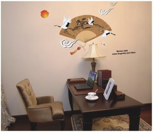 Homemates Home Decorative Mural Decal Art Vinyl Quotes Wall Sticker Korean Culture White Crane Verse Fans Wallpaper