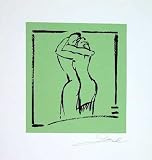 Nudes Embrace - Light Green - Hand Signed Open Serigraph, Art Poster by Alfred Gockel