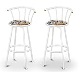 IMAGE OF 2 African - Serengeti Specialty / Custom White Barstools with Backrest Set