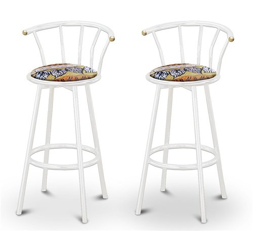 2 African - Serengeti Specialty / Custom White Barstools with Backrest Set