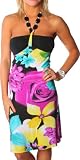 Alki'i Beaded Halter Casual Beach Evening Party Sun Dress - Flower Riot - Purple L/XL