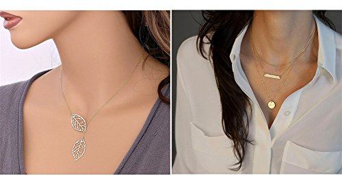 Cougar's Choice Leaf Pendant + Bar Sequins Pendant Necklaces 2 pcs In 1 Set