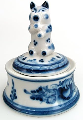 Gzhel: Doog Box - Hand Crafted Pottery Inspired Porcelain, Handpainted Blue and White Decor, Limited Authentic Eastern European Tableware
