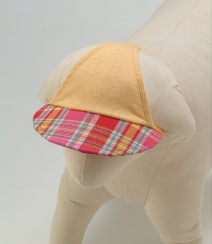 Preppy Yellow Madras Plaid Dog Hat Cap Visor Size Medium