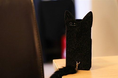 Bestgoods 3D Adorable Fluffy Cat with Tail Back Phone Case Cover Skin for Apple iPhone 6 Plus 5.5 Inch (Black)