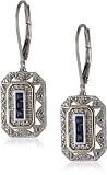 S&G Sterling Silver and 14k Yellow Gold Blue Sapphire with Diamond-Accent Art Deco Style Drop Earrings (0.13 cttw, I-J Color, I2-I3 Clarity)