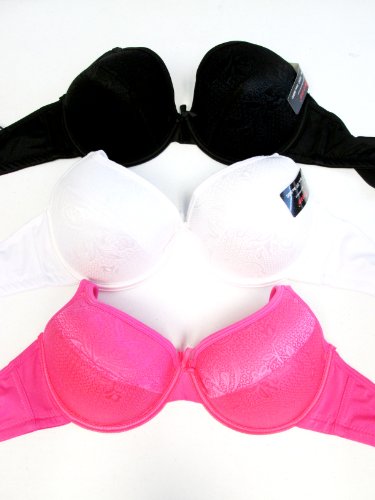 3 Sexy Lace Women Under Wire Push up Bra White Black Pink Size 44DDD With Jewelry- 010 UNO