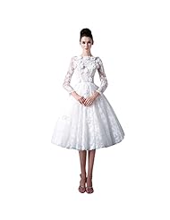 A-line Tea Length High-Neck Lace Wedding Dress 