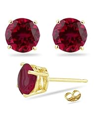 3.25 Cts of 7 mm AA Round Synthetic Ruby Stud Earrings in 14K Yellow Gold-Screw Backs