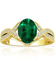 14K Yellow Gold Oval Cut Emerald Fana Designer Ring