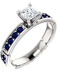 10K White Gold Princess Cut Diamond and Sapphire Ring -- LIFETIME WARRANTY