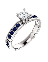 18K White Gold Princess Cut Diamond and Sapphire Ring -- LIFETIME WARRANTY