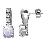 1.75 cttw 14K White Gold Plated 925 Sterling Silver Lab Created Opal Earrings
