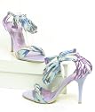Damen Stiletto Beinbinder Sandaletten lila bunt