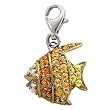 14K Two-Tone Gold Yellow and Orange Sapphire Angel Fish Charm with Diamond Accents