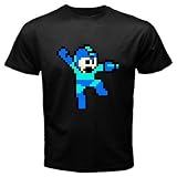 Black T-Shirt of Vintage Retro Megaman (Mega Man) Jumping Sprite Graphic