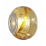 Pandora Style Charm Bead (Z331) Glass Style (14mm x 10mm) (fits Troll too) ~ Gold with Gold Foil