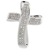 10ct White Gold Wavy Diamond Cross Pendant, w/ 0.11 Carat Brilliant Cut Diamonds, 13/16 in. (21mm) tall