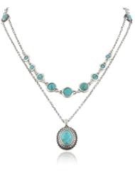 Lucky Brand "Gem Bazaar" Turquoise Double Layer Pendant Necklace, 19.75"