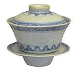 Kitchen & Housewares : Traditional chinese blue and white rice pattern formal tea cup - set of 2