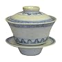 Traditional chinese blue and white rice pattern formal tea cup - set of 2