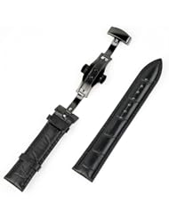 20mm Alligator Grain Leather Watch Band Strap Black Push Button Deployment Clasp Color Black