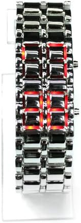 New LED Light Mens Womens men digital Sport Wrist Watch (silver wrist with red led)