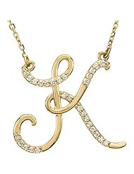 14K Yellow Gold Diamond Initial Necklace "K" -- LIFETIME WARRANTY