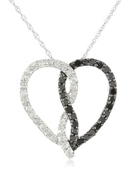 10k White Gold Black and White Diamond Heart Pendant Necklace (1/2 cttw, I-J Color, I2-I3 Clarity), 18"