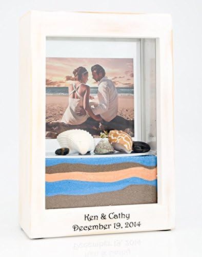 Unity Sand Ceremony FRAMETTE Kit, Solid Wood, Incl 2 Bottles - Prevents Sand From Mixing (Distressed White)