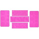 5pc Cake Decorating Molds- Premium Silicone Decoration Molds for Sugarcraft, Fondant, Gumpaste, Resin Mold , Lace Embossing Impression DIY Cake Fondant Decorating Mold -(set of 5)- Pink