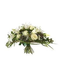 Blumenstrau&szlig; 'Strau&szlig;' Medium Frisch vom Floristen vor Ort mit Rosen uns Lilien in wei&szlig;, oval gebunden