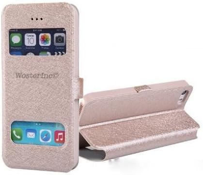 Iphone 6 Plus Case, Wosterinc® Stand Function Leather Flip Window View Case for Iphone 6 Plus(5.5 Inch) 2015 - Luxury Style,great Grip in Your Hand (Champagne Gold)